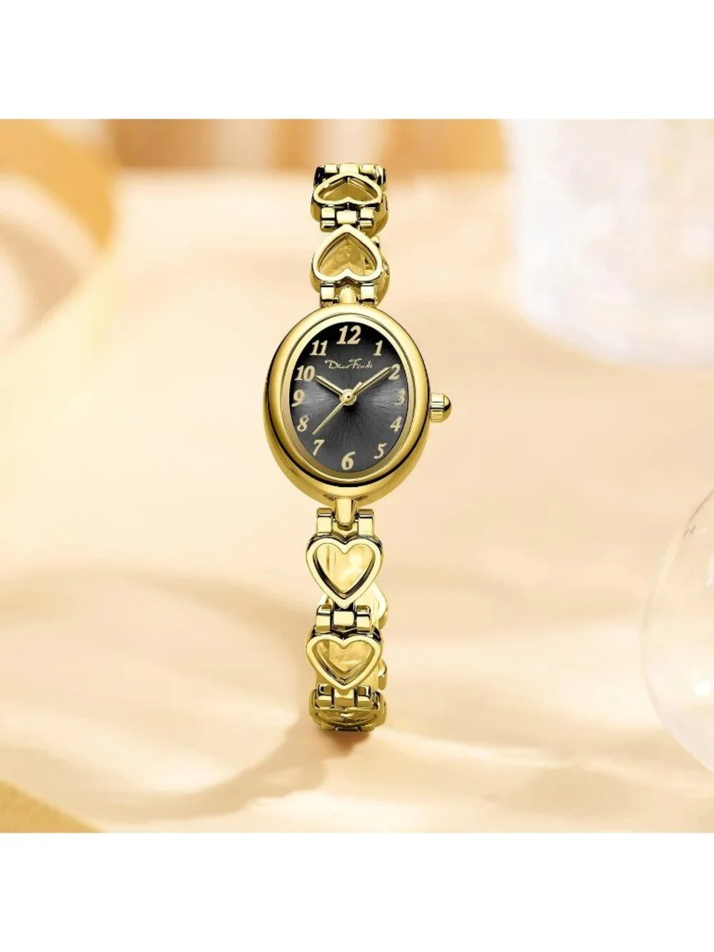 Women's Gold Shell-Black Vintage Bracelet Luxury Oval Fashion Dress Quartz Watch